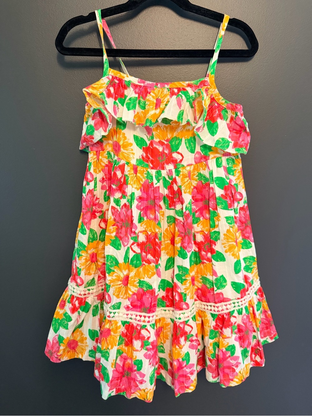 Flapdoodles Pink Yellow Green Floral Ruffle Sundress
